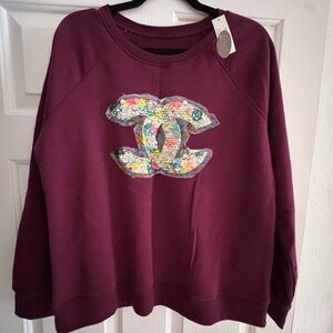 Plum Chanel Crew Neck with Sequin Logo
